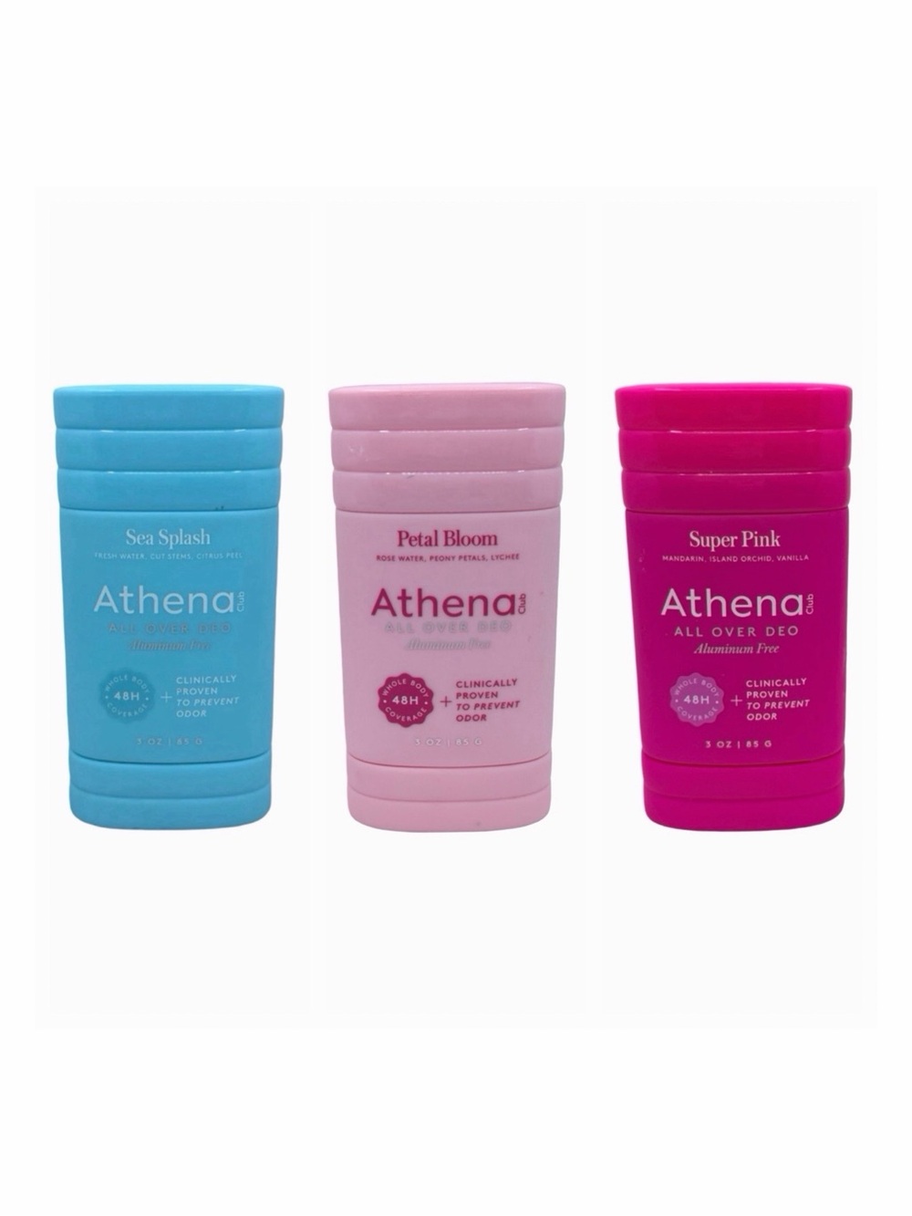 Athena Club Aluminum-Free All Over Deodorant Bundle - 3 Sticks - 3 oz / 85g x 3